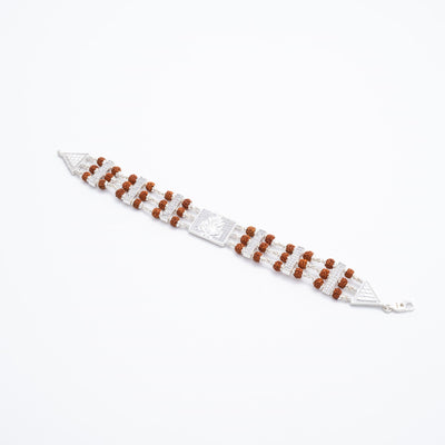 Rudraksha Silver Brooch Ganesh Triple Line Bracelet