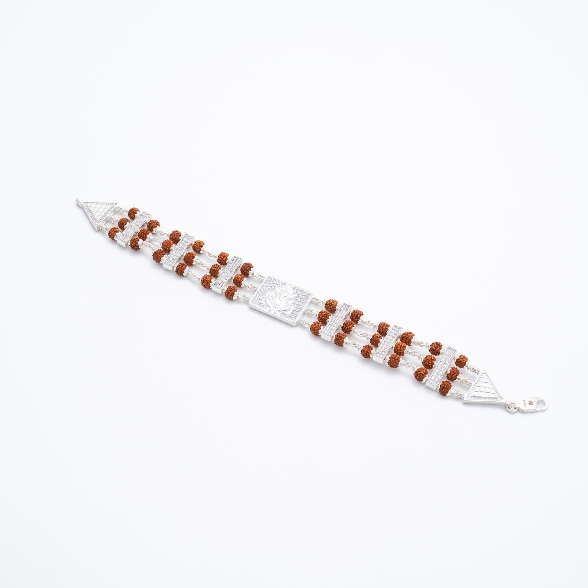 Rudraksha Silver Brooch Ganesh Triple Line Bracelet