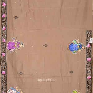 Natural Tussar Dancing Nartaki Theme Hand-Painted Pattachitra Saree