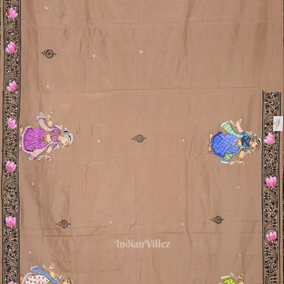 Natural Tussar Dancing Nartaki Theme Hand-Painted Pattachitra Saree