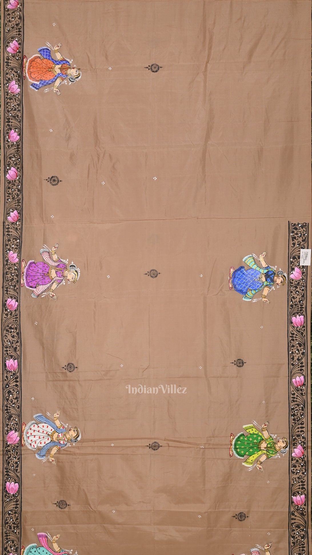 Natural Tussar Dancing Nartaki Theme Hand-Painted Pattachitra Saree