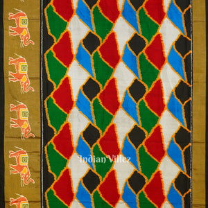 Exclusive Multicolour Elephant Border Pochampally Ikat Handloom Silk Saree