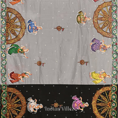 Black Nartaki Konark Temple Hand-Painted Pattachitra Saree