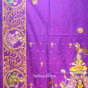 Purple Dual Tone Kandarpa Rath Hand-painted Pattachitra Saree