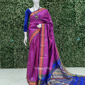 Soft Maroon With Blue Pure Bishnupuri  Silk Saree