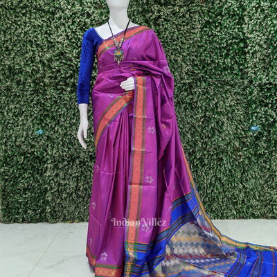 Soft Maroon With Blue Pure Bishnupuri  Silk Saree