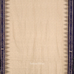 Cream Blue Jharana Maniabandha Cotton Saree