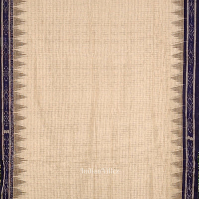 Cream Blue Jharana Maniabandha Cotton Saree