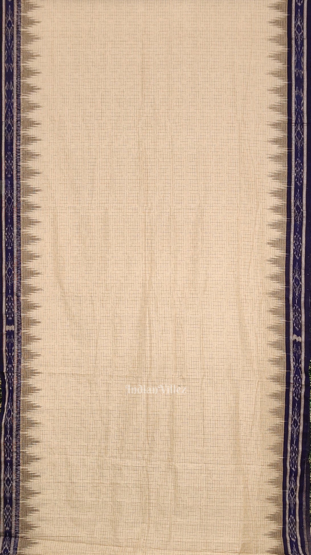 Cream Blue Jharana Maniabandha Cotton Saree