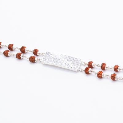 Rudraksha Silver Jaguar Symbol Double Line Bracelet