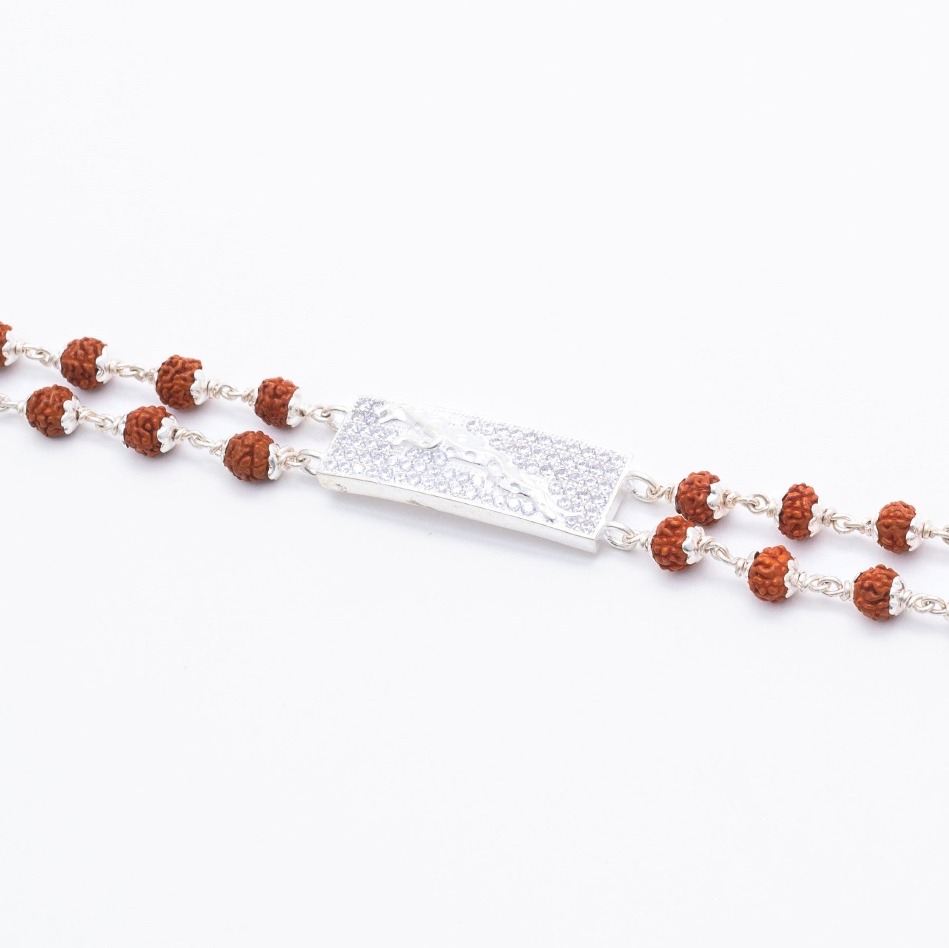 Rudraksha Silver Jaguar Symbol Double Line Bracelet