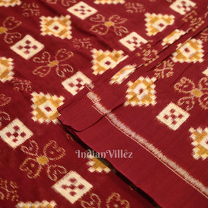 Maroon Pasapalli Motif Odisha Ikat Sambalpuri Cotton Fabric