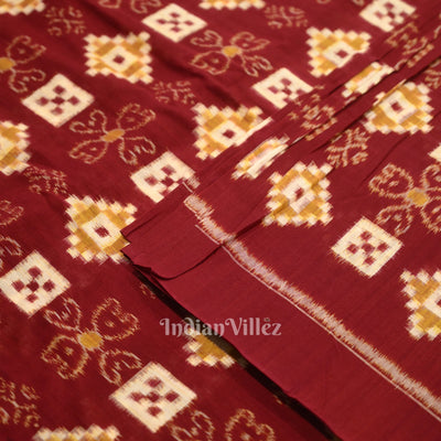 Maroon Pasapalli Motif Odisha Ikat Sambalpuri Cotton Fabric