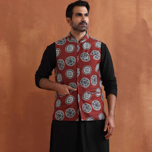 trueBrowns Men's Rust Printed Nehru Jacket