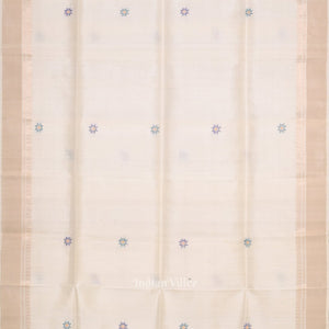 White Sky Blue Pure Bishnupuri Silk Saree