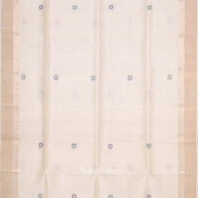 White Sky Blue Pure Bishnupuri Silk Saree