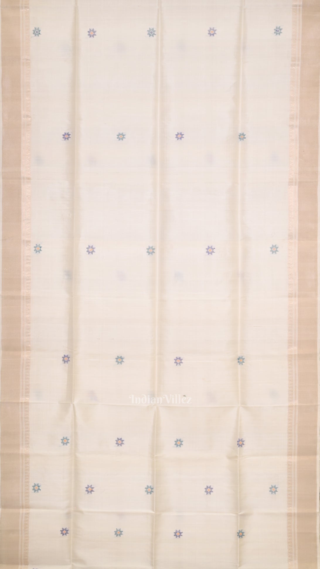 White Sky Blue Pure Bishnupuri Silk Saree