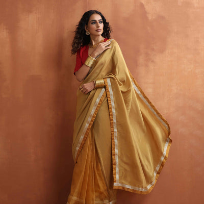 trueBrowns Gold Tissue Ready To Wear Saree
