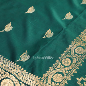 Dark Bottle Green Banarasi with Silver Satin Silk Saree