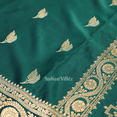Dark Bottle Green Banarasi with Silver Satin Silk Saree