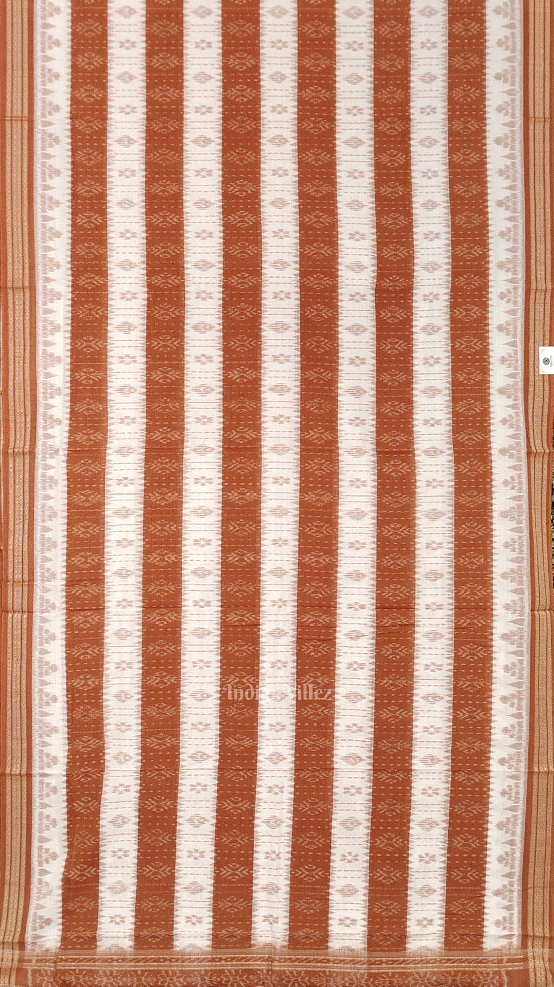 White Brown 16d Odisha Ikat Sambalpuri Cotton Saree