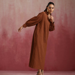 trueBrowns Brown Cotton Dobby Dress
