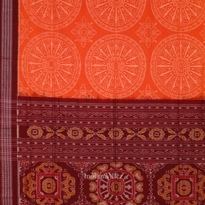 Orange Maroon Circle Flowers Sambalpuri Pure Cotton Saree