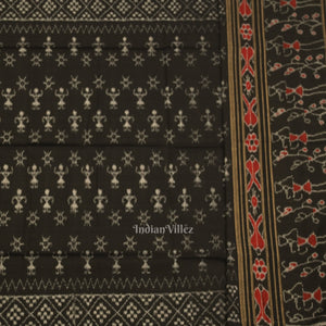 Red Black Tribal Theme Odisha Ikat Sambalpuri Dress Set & Dupatta