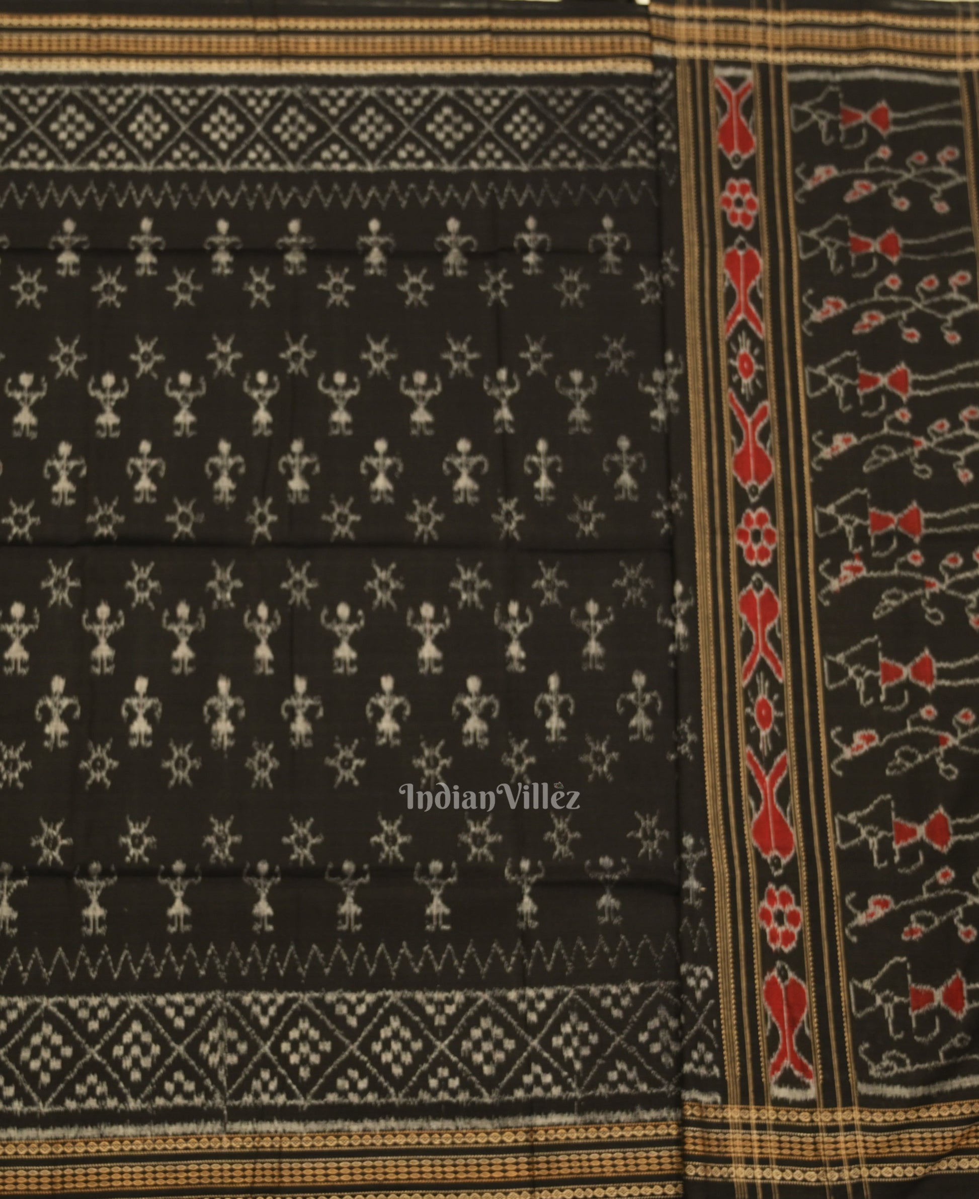 Red Black Tribal Theme Odisha Ikat Sambalpuri Dress Set & Dupatta