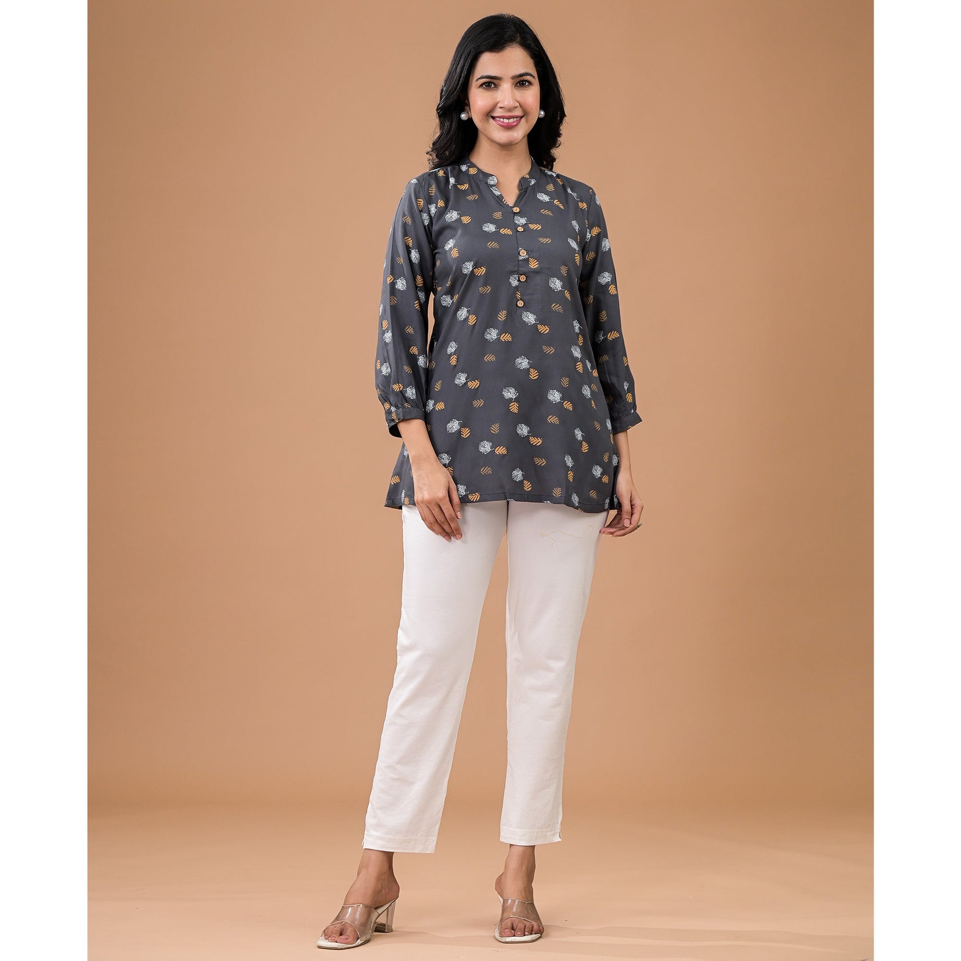 Grey Printed Rayon Top