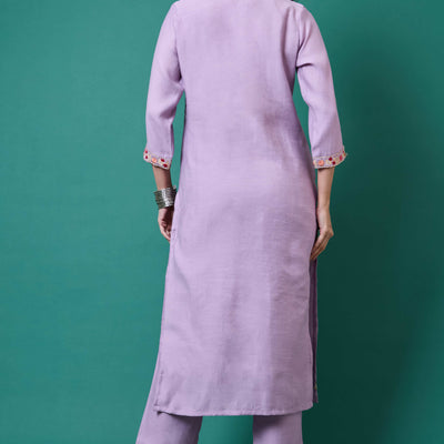 Lavender Handwork Embroidered Viscose Straight Salwar Suit