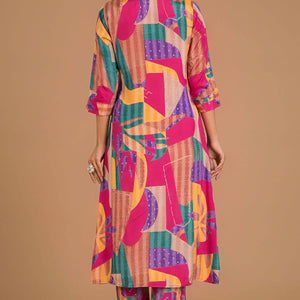 Multicolor Abstract Printed Muslin Co-Ord Set