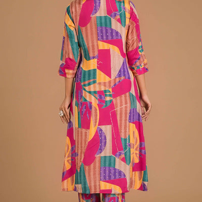 Multicolor Abstract Printed Muslin Co-Ord Set