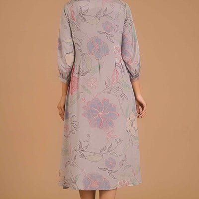 Light Purple Floral Printed Muslin A-Line Dress