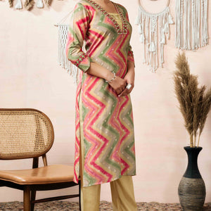 Dark Peach Embroidery With Printed Muslin straight Salwar Suit