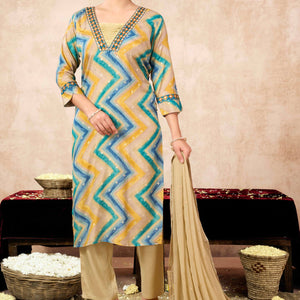 Morpich Embroidery With Printed Muslin Straight Salwar Suit