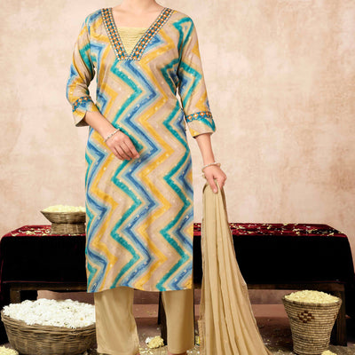 Morpich Embroidery With Printed Muslin Straight Salwar Suit