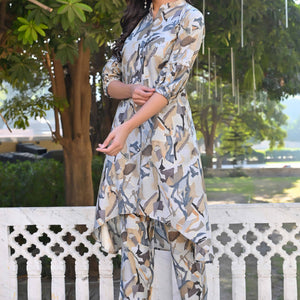 Grey Printed Heavy Viscose A-Line Co-Ord Set