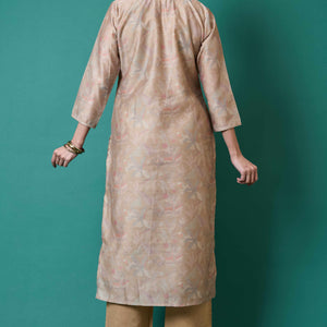 Light Olive Floral Embroidered Chanderi Silk Straight Salwar Suit