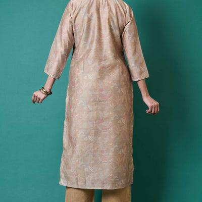 Light Olive Floral Embroidered Chanderi Silk Straight Salwar Suit