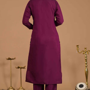 Imperial Purple Floral Embroidered Sequins Work Cotton Silk Straight Salwar Suit