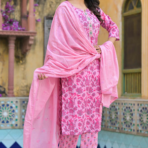 Blush Pink Floral Printed Pure Cotton Straight Salwar Suit