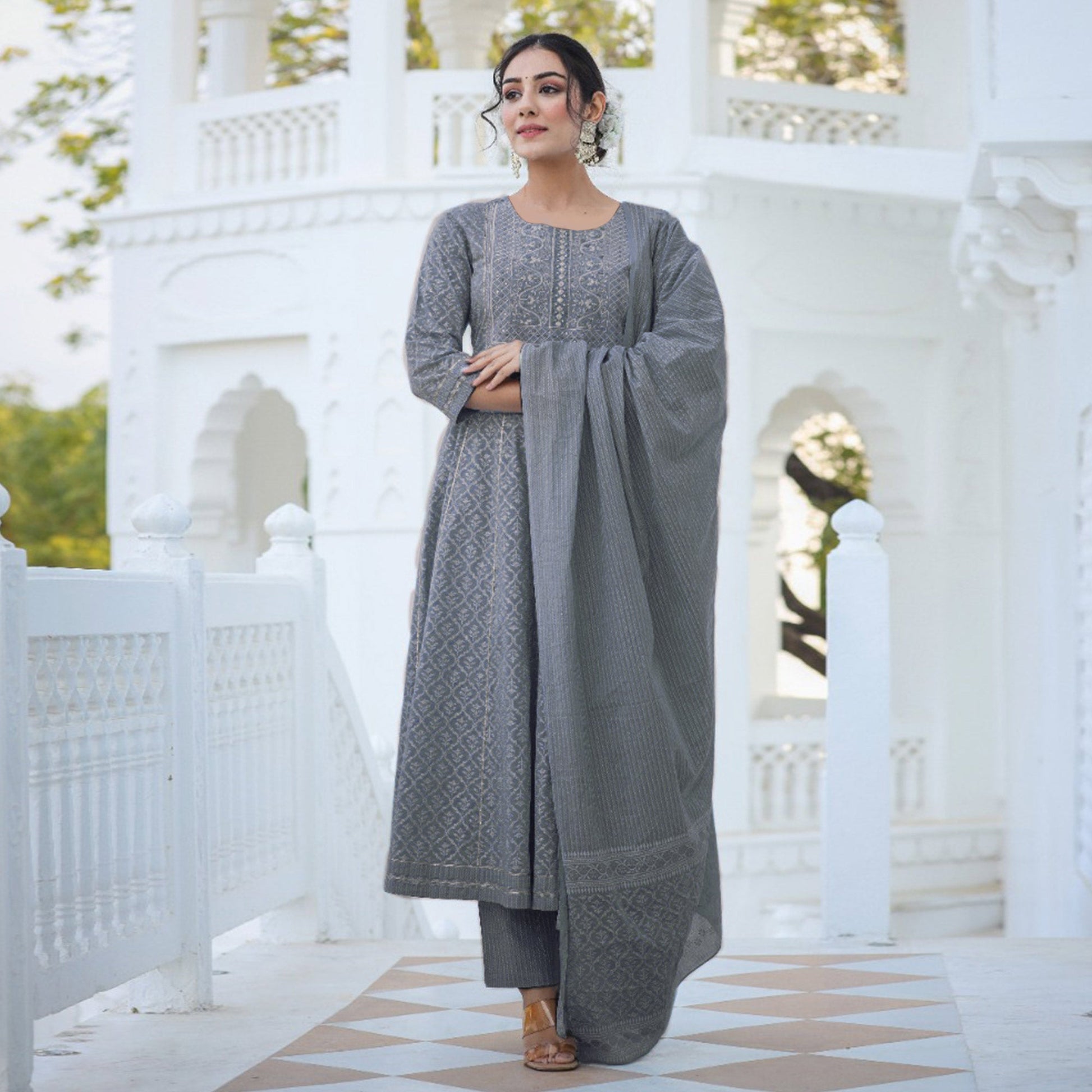 grey-jaipuri-print-with-gota-work-pure-cotton-anarkali-suit