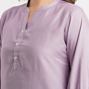 Lavender Solid Poly Chinon Straight Top