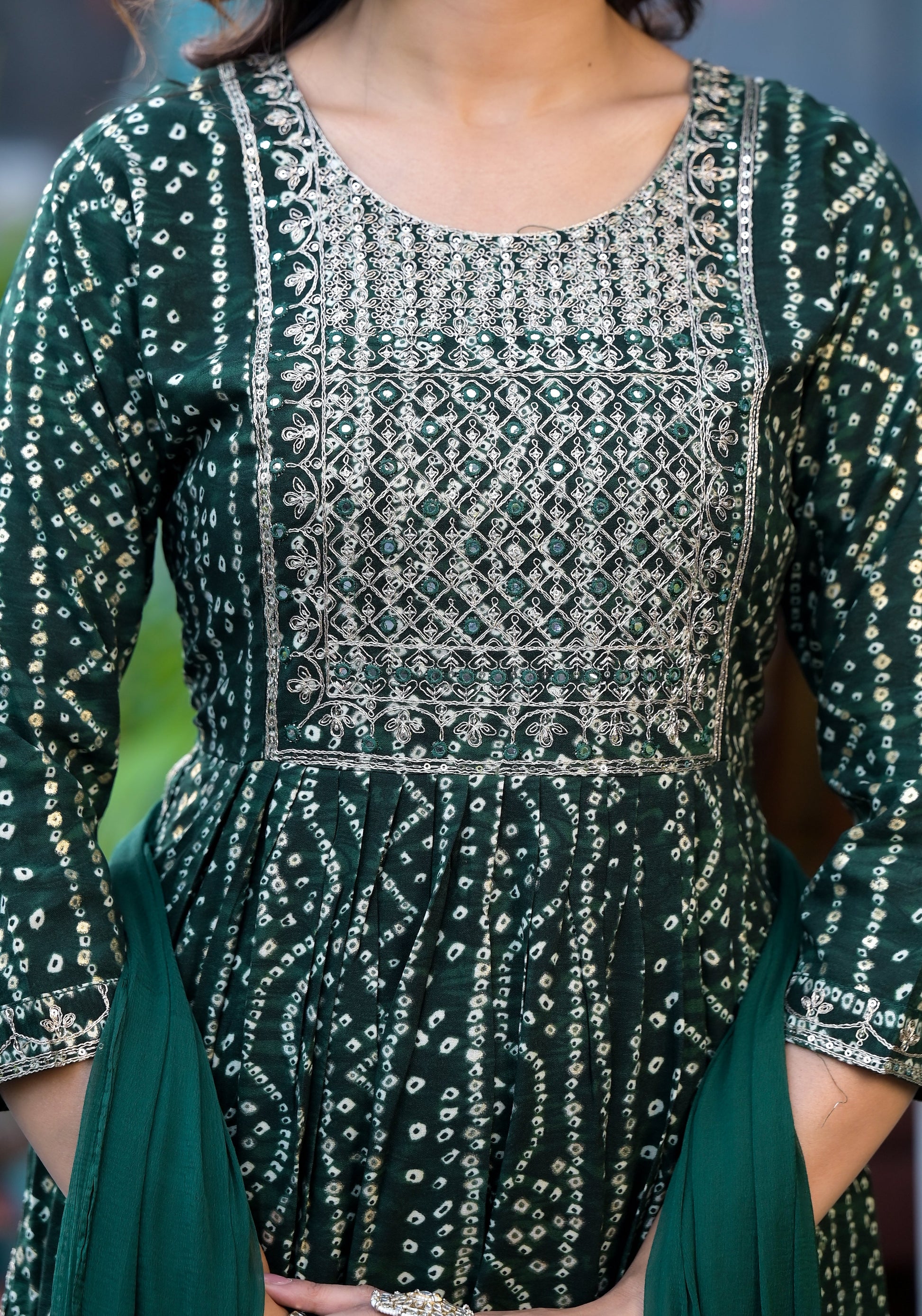 green-bandhani-printed-naira-cut-rayon-salwar-suit