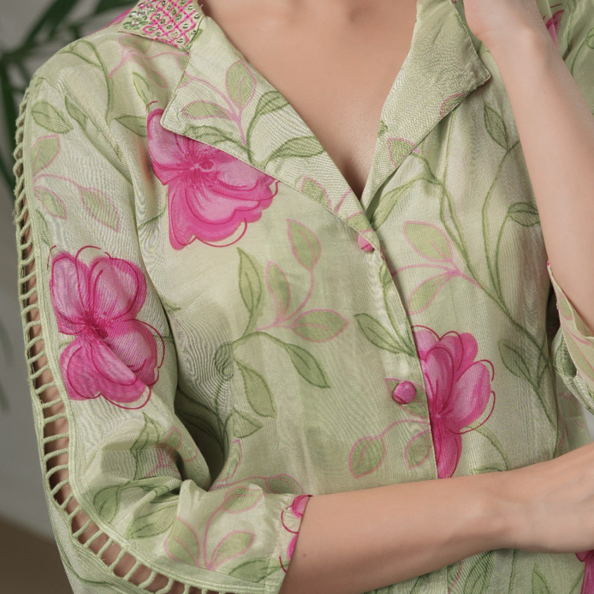 green-floral-printed-muslin-co-ord-set