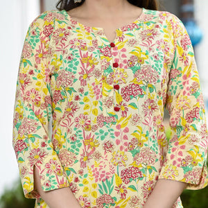 Cream Floral Printed Pure Cotton Salwar Suit