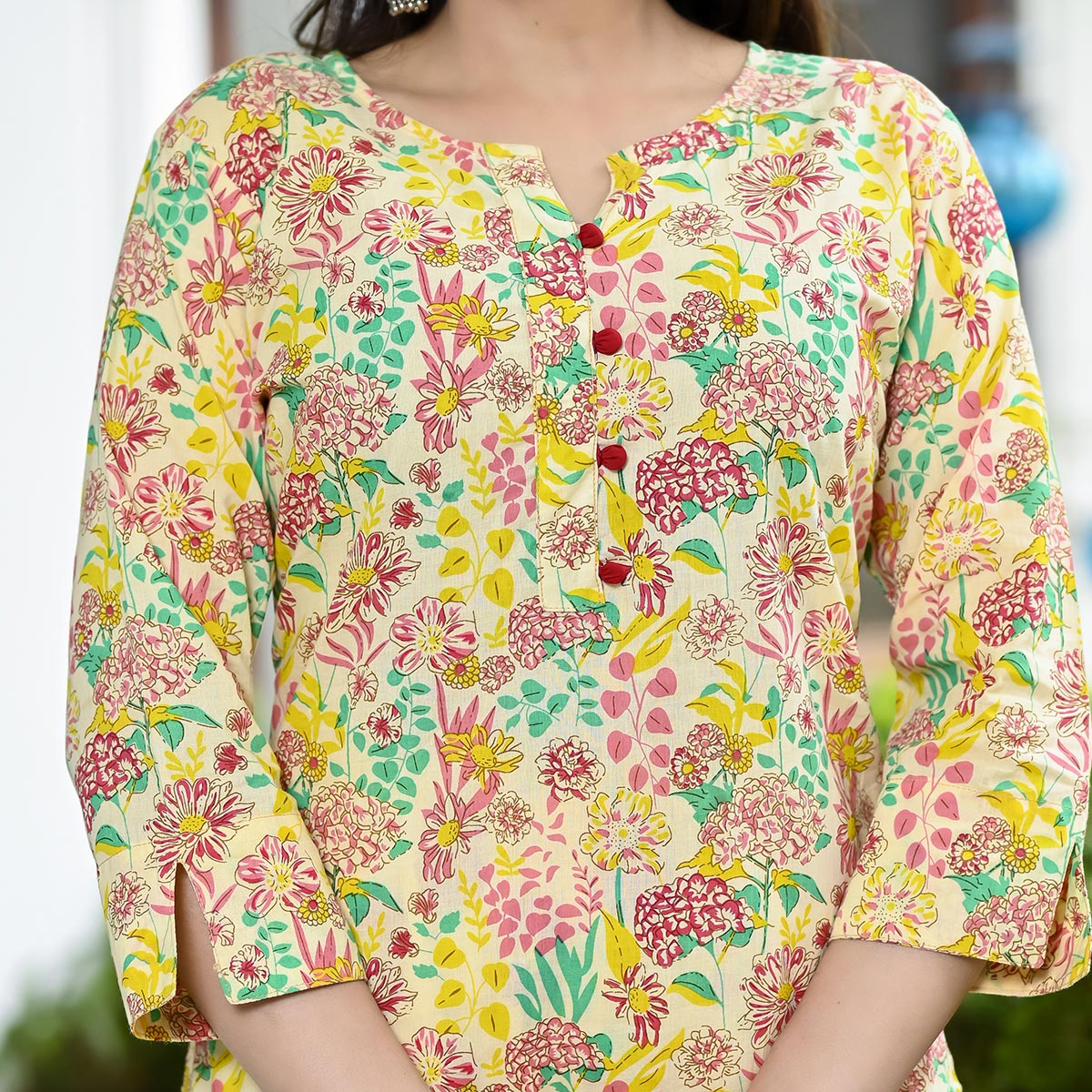 Cream Floral Printed Pure Cotton Salwar Suit