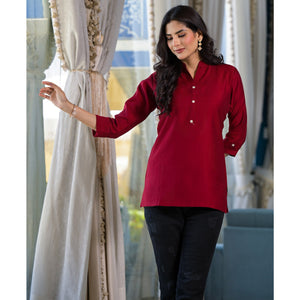Maroon Solid Cotton Silk Straight Top
