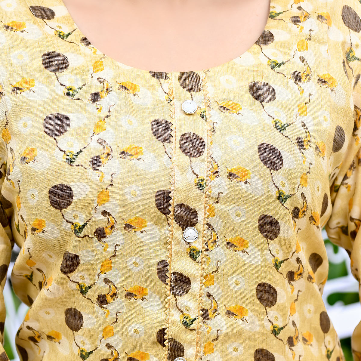 Cream Foil Printed Rayon Suit